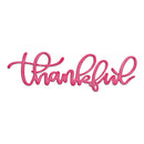 Pink cursive text spelling 'thankful' on a white background