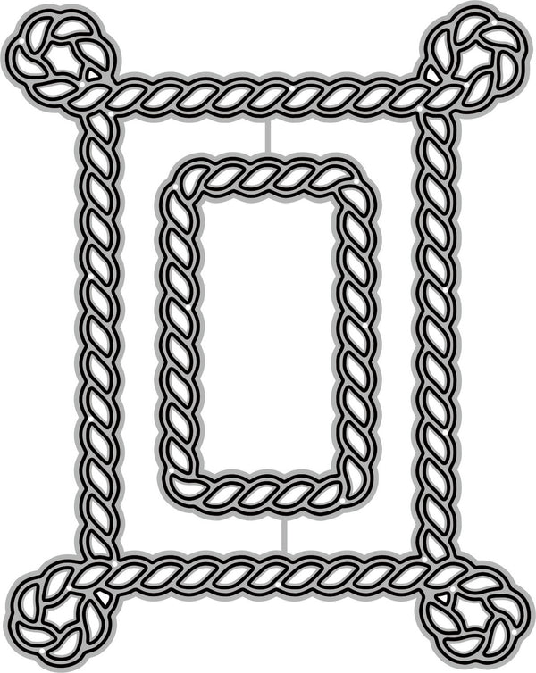 Decorative rope frame with a central rectangular opening on a white background