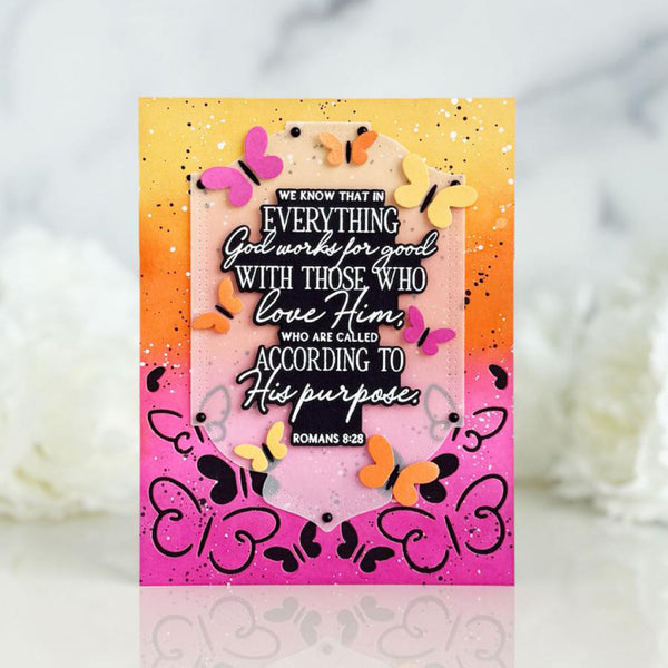 Decorative card with butterflies and inspirational text on a gradient background