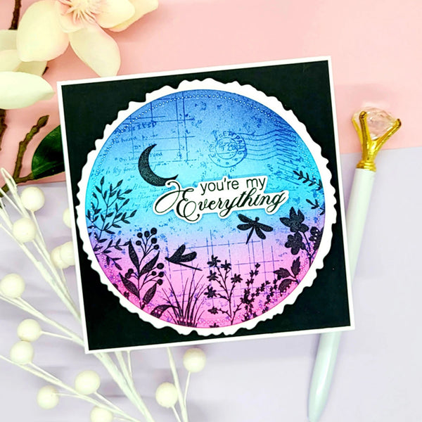 Decorative card with floral design and text on a pink background