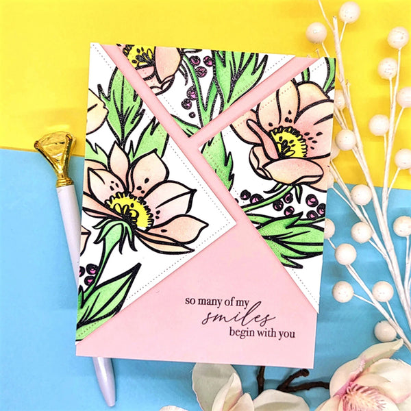 Floral card with a pen on a colorful background