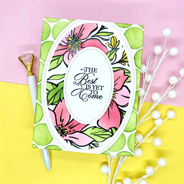 Decorative card with floral design and motivational quote on a colorful background