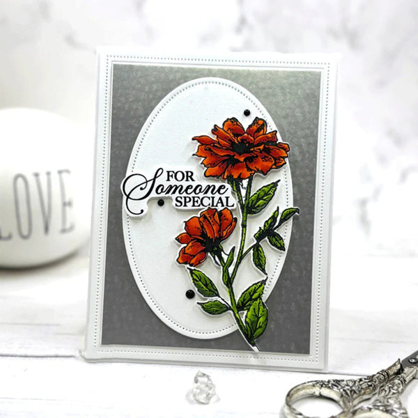 Card with red flowers and 'For Someone Special' text on a gray background