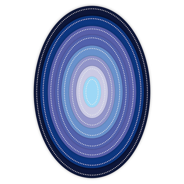 Circular design with concentric blue and white rings on a white background