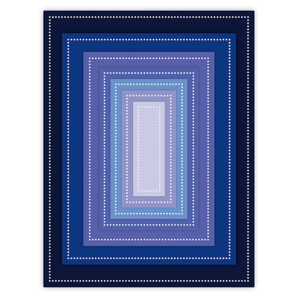 Blue gradient with white dotted border on a white background