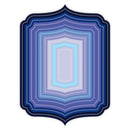 Decorative blue and white patterned border on a white background