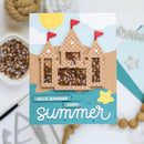 Card with a beach castle design and 'Happy Summer' text on a light background.