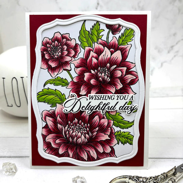 Greeting card with floral design and text 'Wishing you a delightful day' on a white background.