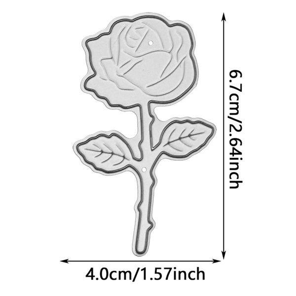 Rose-shaped metal cutting die with dimensions indicated