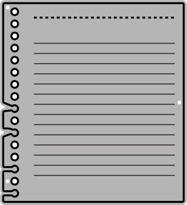 Gray notebook page with lines and a spiral binding on a black background
