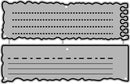 Two metallic nameplates with scalloped edges and dotted lines on a white background