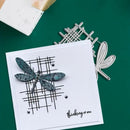 Card with dragonfly design and 'thinking of you' text on a green background