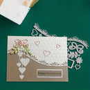 Handmade card with decorative elements on a green background