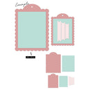 Set of decorative paper frames and tags with scalloped edges on a white background.