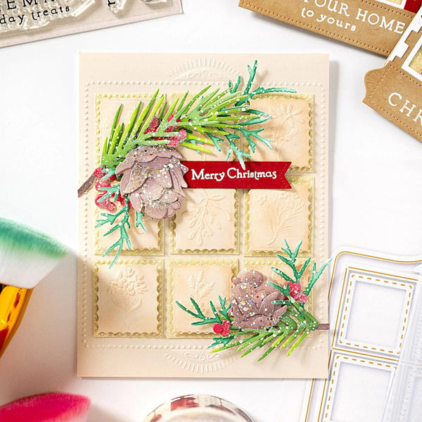 Christmas-themed card with decorative elements on a white surface
