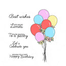 Colorful balloons with flowers and birthday wishes on a white background