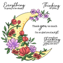 Floral crescent moon design with motivational phrases on a white background
