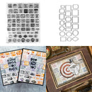 Collage of stamp sets and decorative elements on a white background