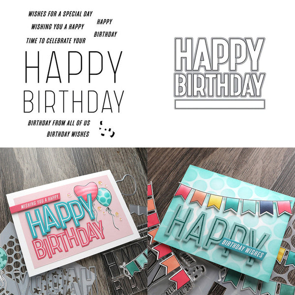 Two 'Happy Birthday' greeting cards with decorative elements on a wooden surface.