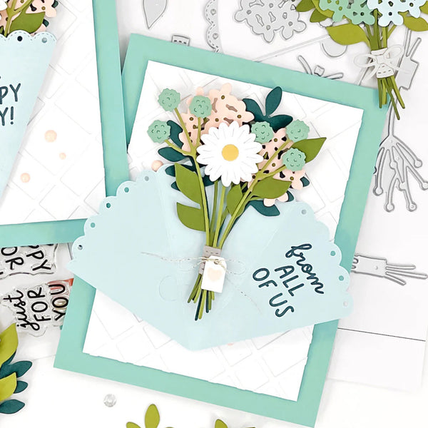 Card with floral design and 'from all of us' text on a white background