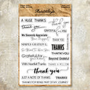Collection of 'thank you' phrases on a clear stamp set with a rustic wooden border.