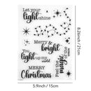 Clear stamp set with Christmas-themed phrases and designs on a white background