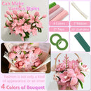 Collage of pink floral bouquets with craft materials on a white background