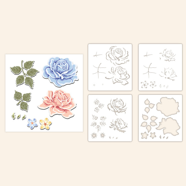 Set of floral designs on a beige background