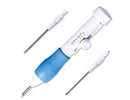 Medical device with blue and white components on a white background