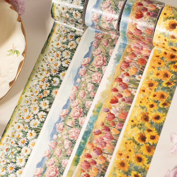 Set of floral-patterned ribbons on a neutral background