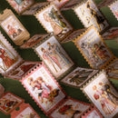 Collection of vintage-style cards with illustrations on a green background