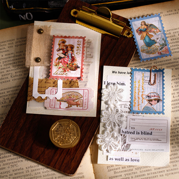 Decorative stationery items on a textured surface with text