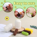 Yarn on a wooden stand with close-up instructions on a green background