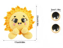 Plush sun toy with measurements on a white background