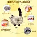 Crochet animal kit with yarn, pre-started crochet circle, and step-by-step video on a yellow background