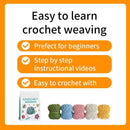 Crochet weaving kit with yarn and packaging on an orange background