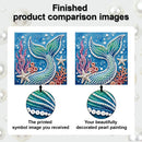 Comparison of a printed symbol image and a decorated pearl painting with mermaid tail design.