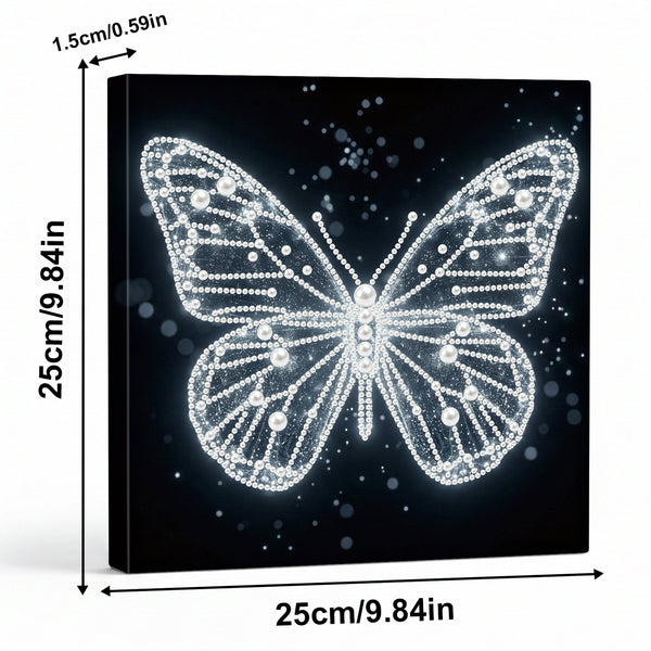 Canvas print of a butterfly with dimensions on a black background