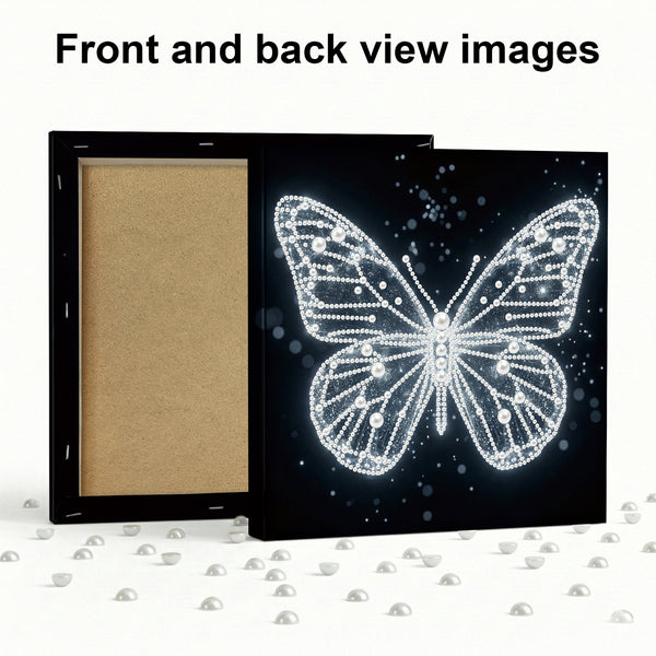 Butterfly design on a black frame with a gold interior, shown from front and back views.