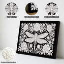 Decorative panel with a dragonfly design, showing different embellishment options on a white background.