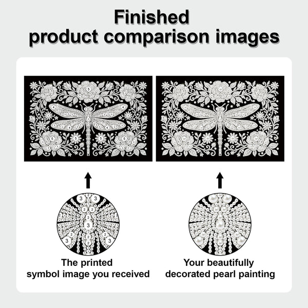 Comparison of a printed symbol image and a beautifully decorated pearl painting.