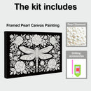 Framed pearl canvas painting kit with pearl diamond, drilling accessories on a white background