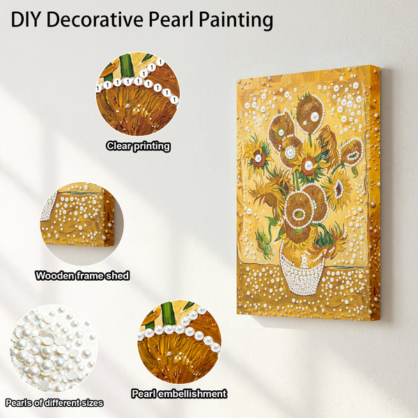 Decorative pearl painting with clearprinting, wooden frame shed, and pearl embellishment on a white background.