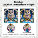 Comparison of a printed owl symbol image and a beautifully decorated pearl painting.
