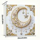 Decorative wall art with jewelry design, pearls, and gold accents on a white background.