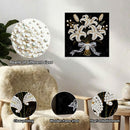 Pearls of different sizes, clear printing, wooden frame shed, and pearl embellishment on a decorative wall art.