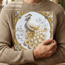 Person holding a completed DIY decorative pearl painting of a peacock