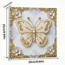 Decorative butterfly with pearl embellishments on a white background with floral elements.