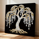 Decorative wall art of a tree with pearls on a black background