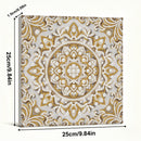 Decorative panel with gold and white pattern and measurements on a white background